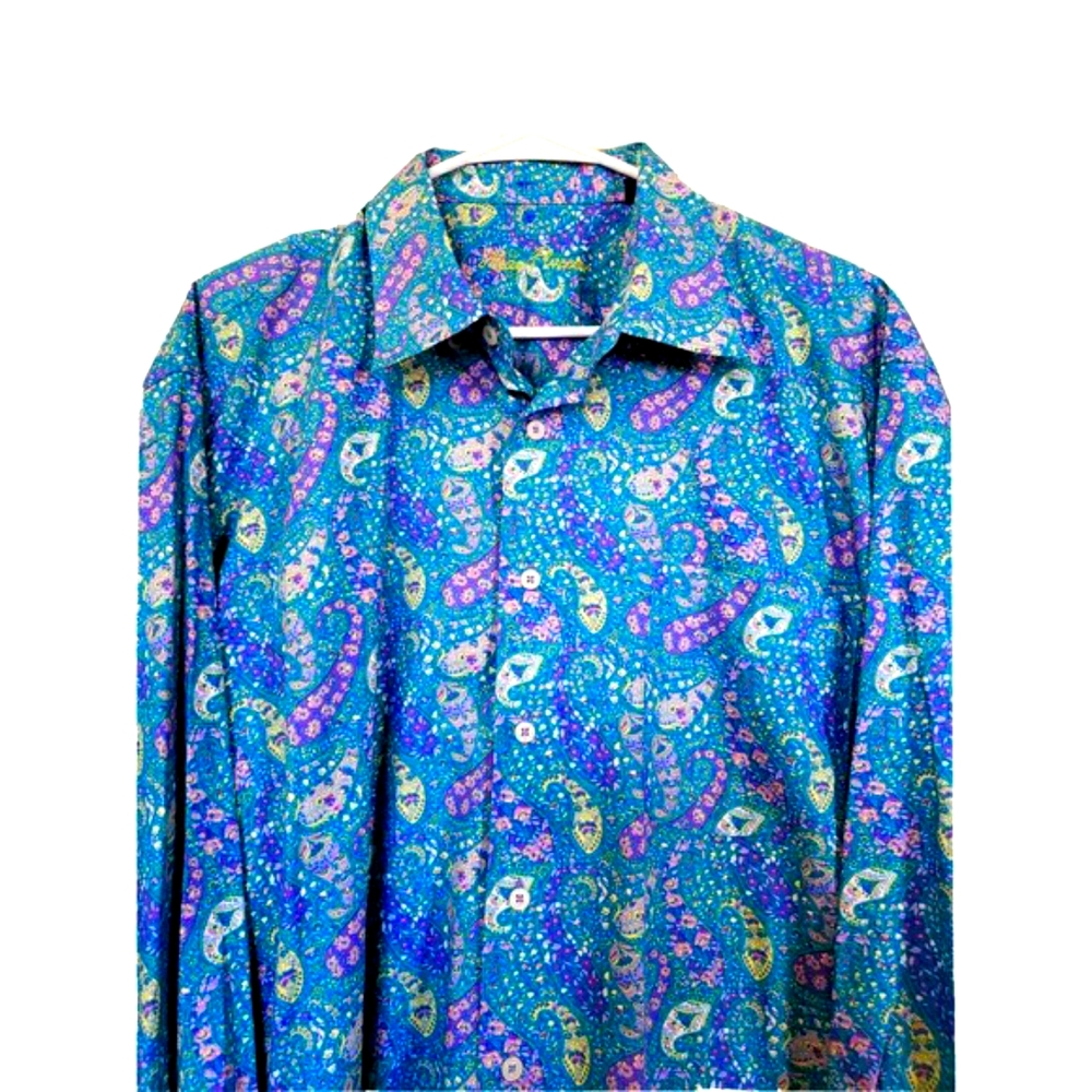 NOWT Alan Flusser Button Front Floral Paisley Colorful Shirt XL 100% Cotton